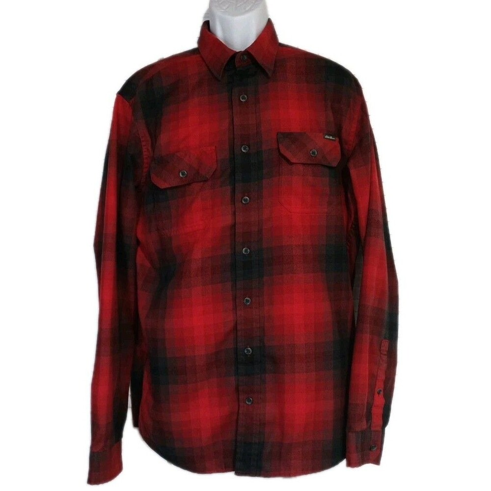 Eddie Bauer Shirt Mens XL‎ Flannel Red Buffalo Plaid Long Sleeve Button Down